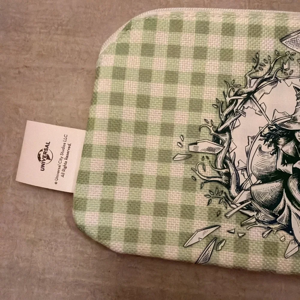 Yoobi Wicked Katie Kime Pencil Case Pink & Green Gingham Pattern Witchy NWT